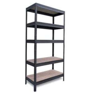 Метален стелаж с 5 рафта Premium ламинат дъб, до 120 кг на рафт, 180x90x40 см