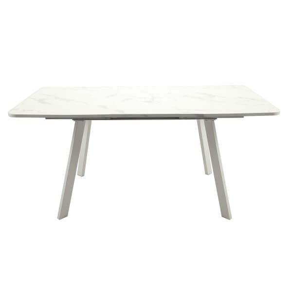 Разтегателна трапезна маса Arnos с мраморно покритие, стилен дизайн и метални крака за модерни трапезни маси. Разтегателна трапезна маса Arnos с мраморно покритие, стилен дизайн и метални крака за модерни трапезни маси.