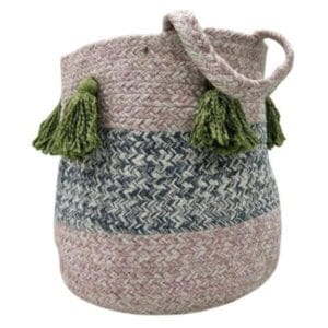 Ръчно тъкана кошница FHF-BS-2024-07, 100% памук, 40х40х40 см, многоцветна с дръжки за съхранение у дома