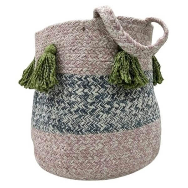 Ръчно тъкана кошница с дръжки FHF-BS-2024-07, 100% памук, 30х30х30 см, многоцветна с дръжки, идеална за подредба вкъщи Ръчно тъкана кошница с дръжки FHF-BS-2024-07, 100% памук, 30х30х30 см, многоцветна с дръжки, идеална за подредба вкъщи