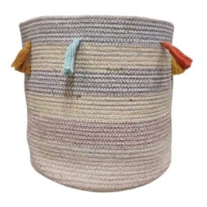 Ръчно тъкана кошница с дръжки FHF-BS-2024-09, 100% памук, 40х40х40 см, многоцветна памучна квадратна кошница с дръжки 40х40х40 см