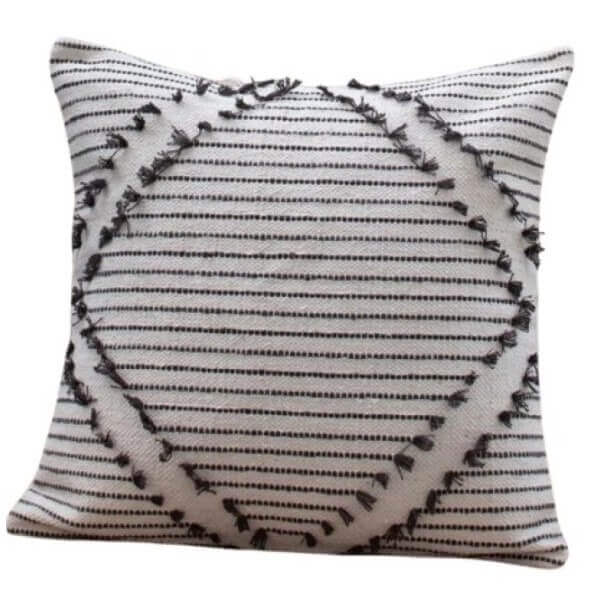 Ръчно тъкана възглавница FHF-CU-2024-16, 100% памук, с пълнеж, декоративна възглавница за диван в бяло и черно Ръчно тъкана възглавница FHF-CU-2024-16, 100% памук, с пълнеж, декоративна възглавница за диван в бяло и черно
