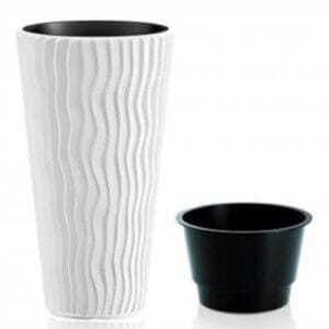 Саксия Prosperplast Sandy Slim S449, бяла саксия за цветя с UV защита, голяма саксия 39 см за външна употреба