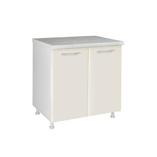 Шкаф с две врати и рафт D80 в беж гланц с алуминиеви дръжки и плавно затваряне Шкаф с две врати и рафт D80 в беж гланц с алуминиеви дръжки и плавно затваряне