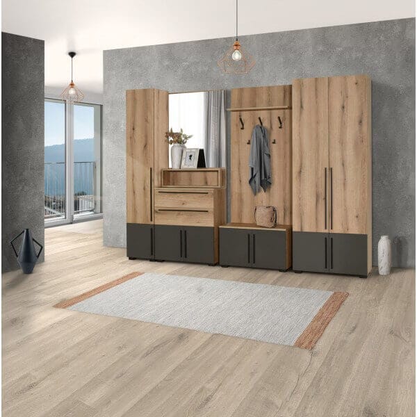 Шкаф със закачалка за антре Matis Leonidas, Дъб Артисан + Сиво, 80 Шкаф със закачалка за антре Matis Leonidas, Дъб Артисан + Сиво, 80