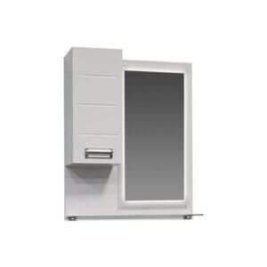 Шкаф за баня с огледало и LED осветление Makena Хаус, бял шкаф с плавно затваряне и PVC.