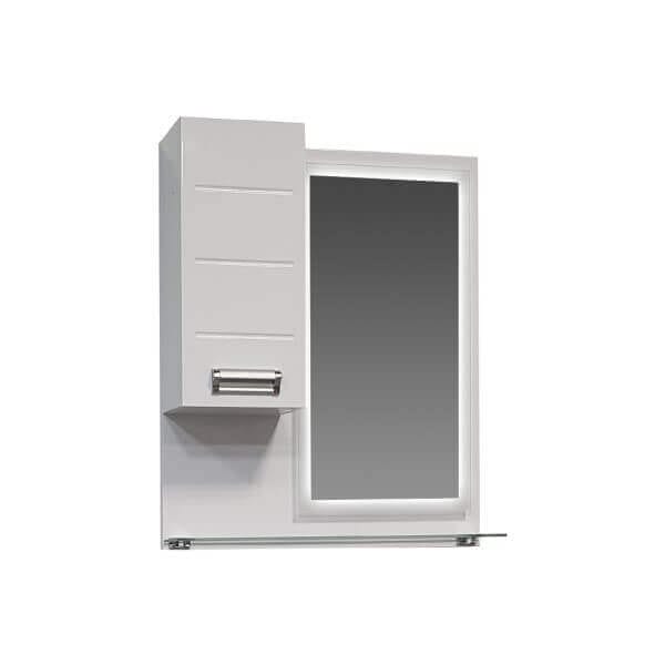 Шкаф за баня с огледало и LED осветление Makena Хаус, бял шкаф с плавно затваряне и PVC. Шкаф за баня с огледало и LED осветление Makena Хаус, бял шкаф с плавно затваряне и PVC.