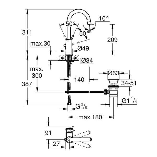Смесител за мивка GROHE Start Classic, Хром, L-Size, Pop-up Смесител за мивка GROHE Start Classic, Хром, L-Size, Pop-up