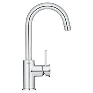 Смесител за мивка GROHE Start Classic с хромирана повърхност и въртящ се чучур, Pop-up отцедник.