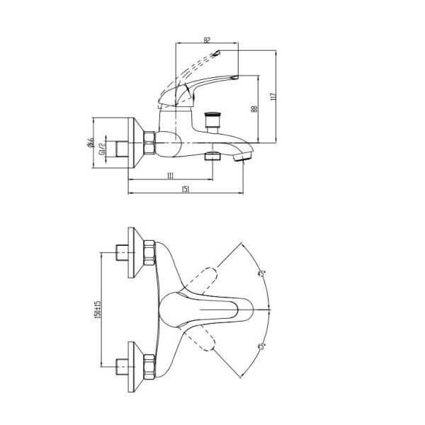Смесител за вана и душ Makena Ники едноръкохватков Смесител за вана и душ Makena Ники едноръкохватков