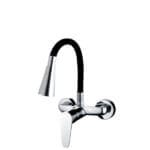 Стенен смесител за кухня Cascada Flexible Black, месингов с гъвкаво тяло