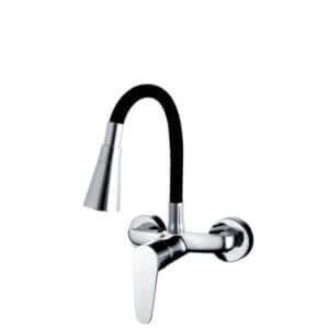 Стенен смесител за кухня Cascada Flexible Black с гъвкаво тяло и елегантен черен дизайн, идеален за модерни кухни.