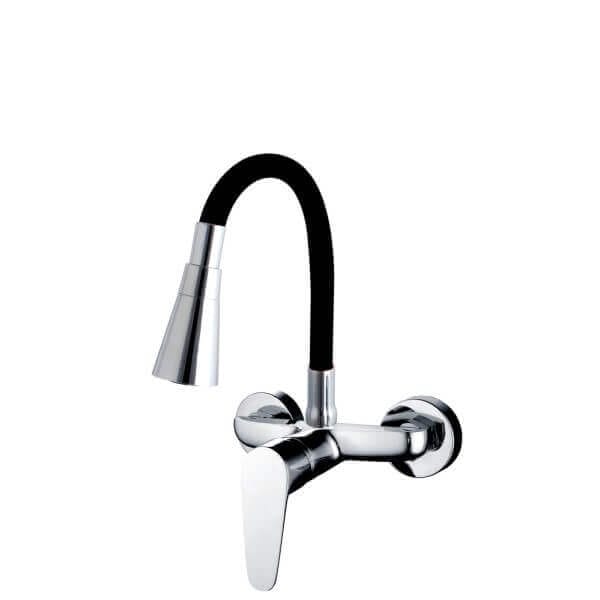 Стенен смесител за кухня Cascada Flexible Black с гъвкаво тяло и елегантен черен дизайн, идеален за модерни кухни. Стенен смесител за кухня Cascada Flexible Black с гъвкаво тяло и елегантен черен дизайн, идеален за модерни кухни.