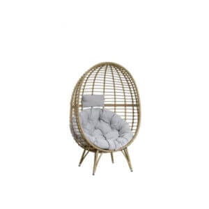 Стоящ ратанов стол Яйце My Garden RH-73 с възглавници, идеален за градински мебели и релаксация.