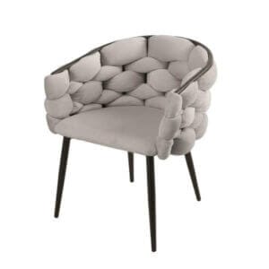 Трапезен стол Flow сив кадифе, модерен трапезен стол с дамаска и прахово боядисани крака