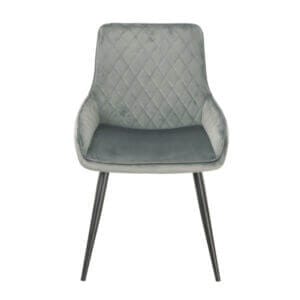 Трапезен стол Zephyr сив, тапициран с дамаска с ефект на кадифе, идеален за модерни трапезарии.