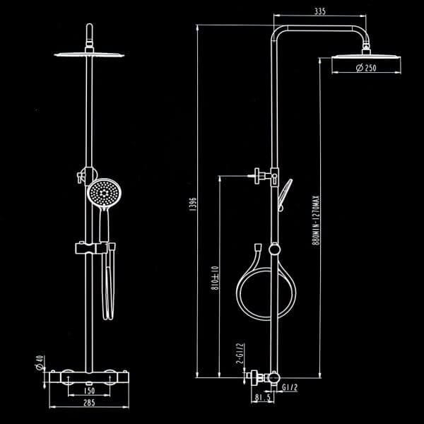 Тръбно окачване с термостатен смесител Makena черно Тръбно окачване с термостатен смесител Makena черно